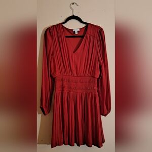 Women's V Neck Red Dress | Nine West Large Dress | Long Sleeve